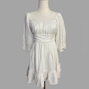 Hello Molly White Puff Sleeve Feminine Party Tie-Back Mini Dress Size Small